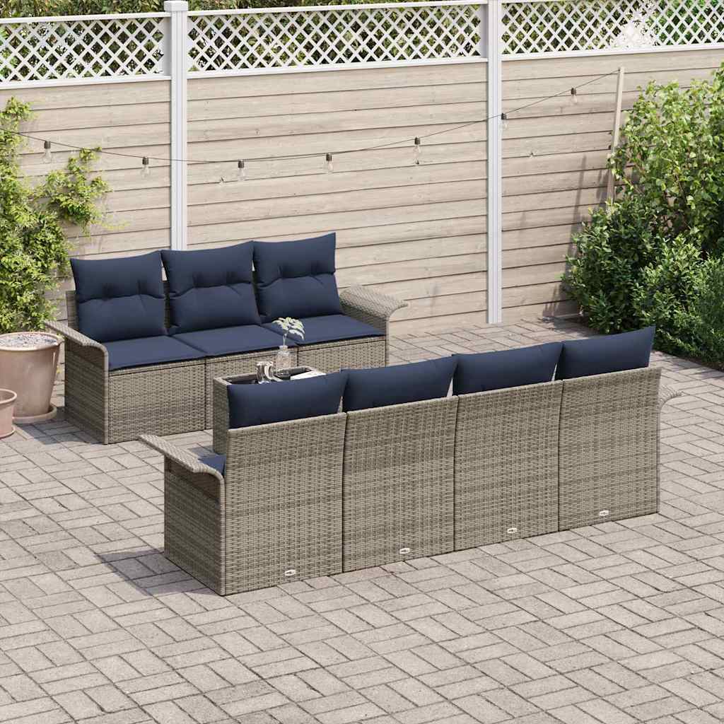 vidaXL Σετ Καναπέ Κήπου 8 pcs Γκρι και Ναυτικό συνθετικό ρατάν