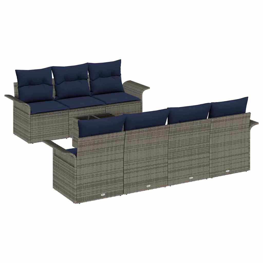 vidaXL Σετ Καναπέ Κήπου 8 pcs Γκρι και Ναυτικό συνθετικό ρατάν
