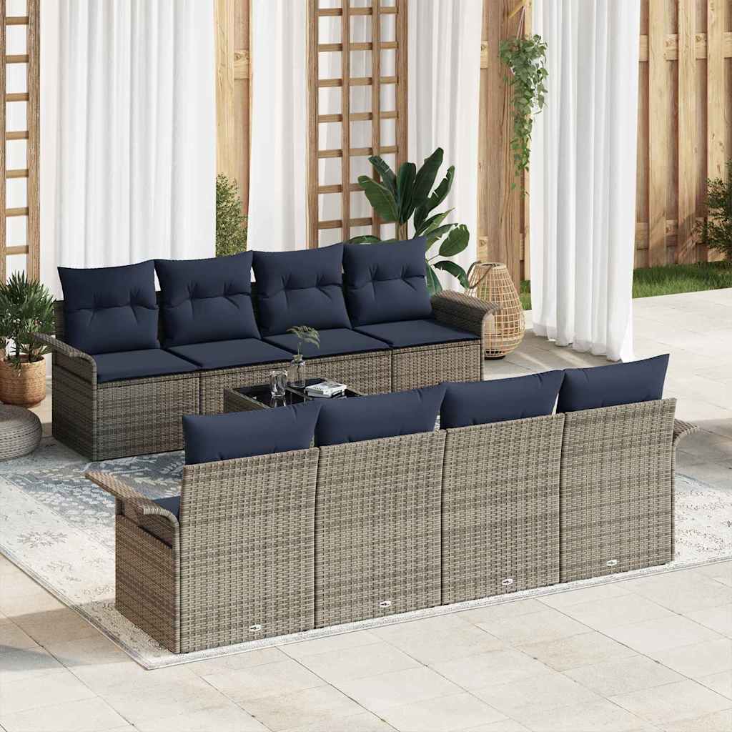 vidaXL Σετ Καναπέ Κήπου 9 pcs Γκρι και Ναυτικό συνθετικό ρατάν