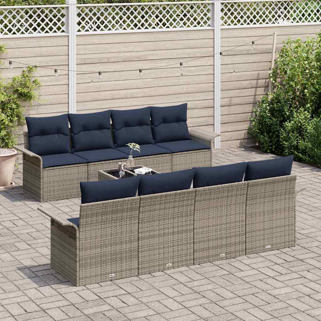 vidaXL Σετ Καναπέ Κήπου 9 pcs Γκρι και Ναυτικό συνθετικό ρατάν