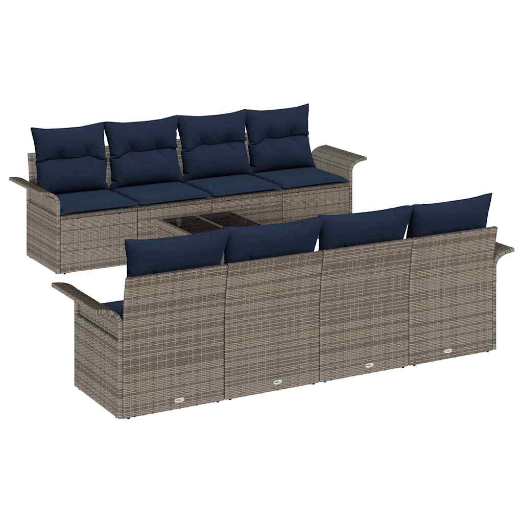 vidaXL Σετ Καναπέ Κήπου 9 pcs Γκρι και Ναυτικό συνθετικό ρατάν