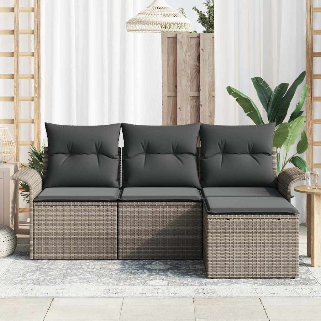vidaXL Σετ Καναπέ Κήπου με μαξιλάρι 4 pcs Γκρι Πολυ ράταν