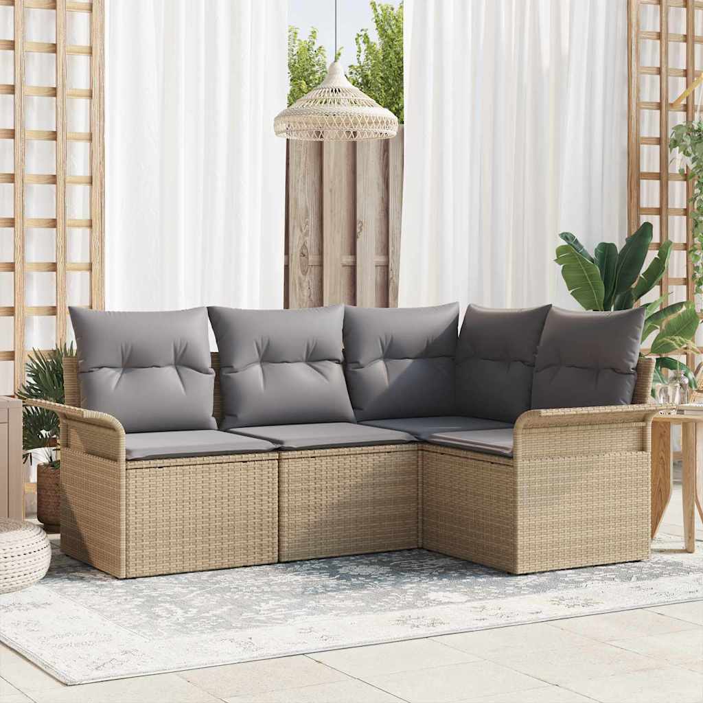 vidaXL Σετ Καναπέ Κήπου με αποθήκευση 4 pcs Μπεζ συνθετικό ρατάν