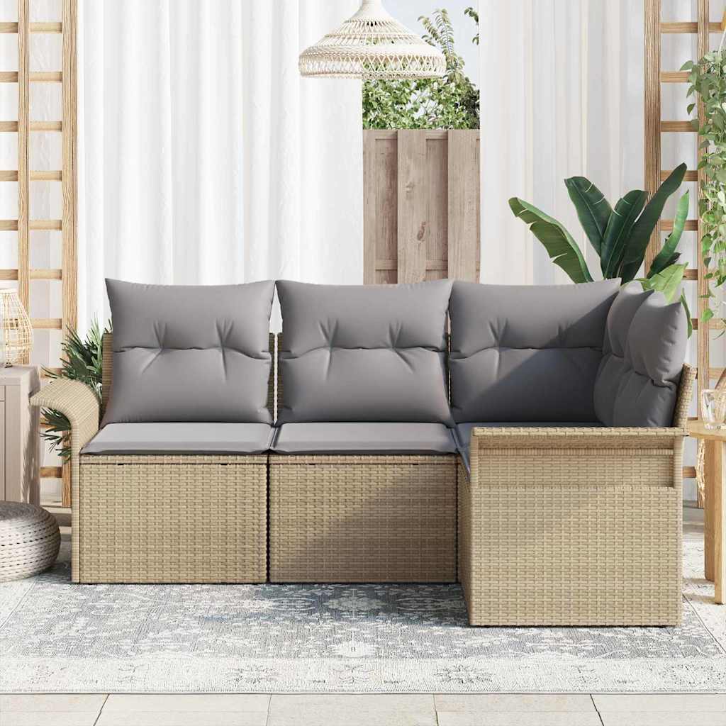 vidaXL Σετ Καναπέ Κήπου με αποθήκευση 4 pcs Μπεζ συνθετικό ρατάν