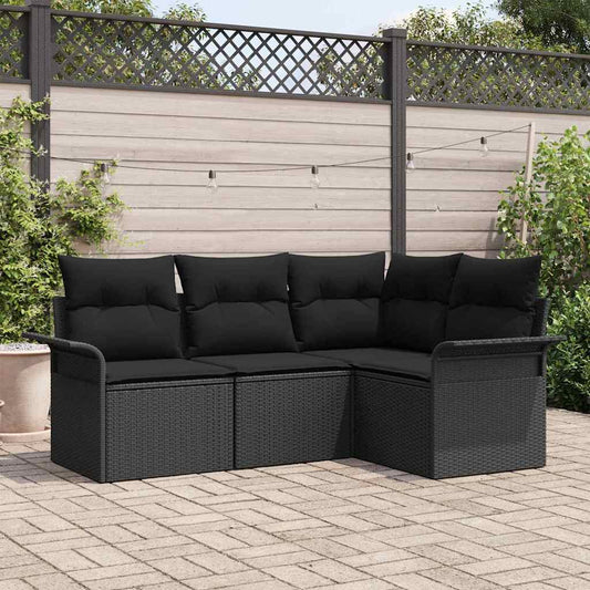 vidaXL Σετ Καναπέ Κήπου με αποθήκευση 4 pcs Μαύρο συνθετικό ρατάν