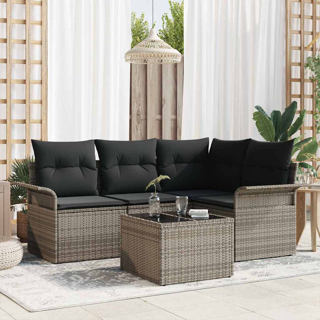 vidaXL Σετ Καναπέ Κήπου με αποθήκευση 5 pcs Γκρι συνθετικό ρατάν
