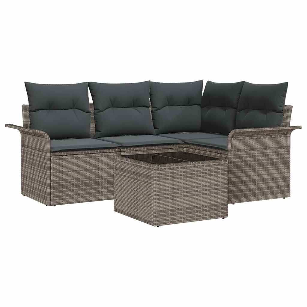 vidaXL Σετ Καναπέ Κήπου με αποθήκευση 5 pcs Γκρι συνθετικό ρατάν