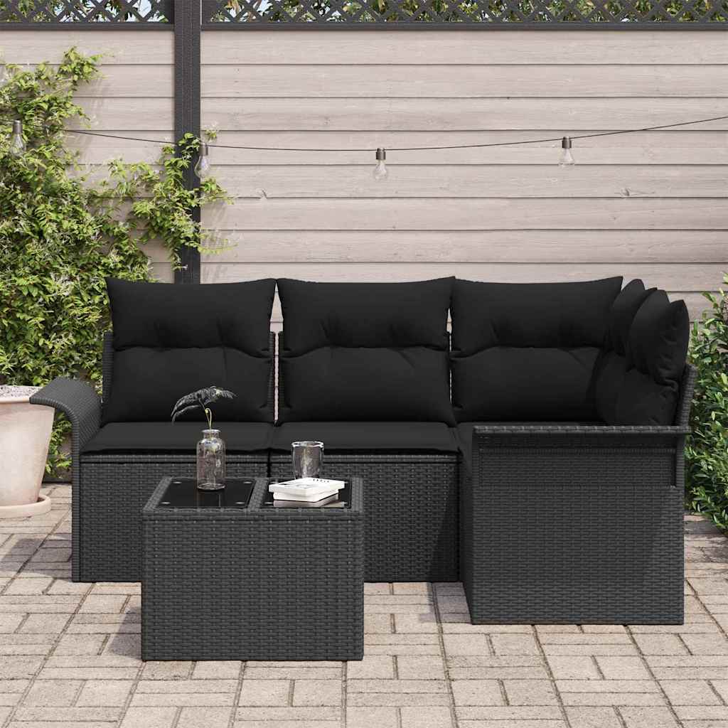 vidaXL Σετ Καναπέ Κήπου με αποθήκευση 5 pcs Μαύρο συνθετικό ρατάν