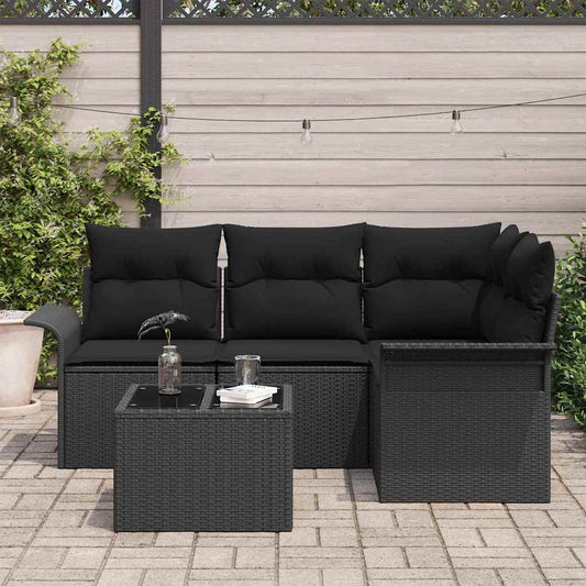 vidaXL Σετ Καναπέ Κήπου με αποθήκευση 5 pcs Μαύρο συνθετικό ρατάν