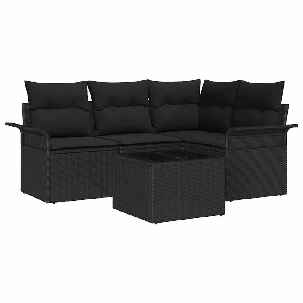 vidaXL Σετ Καναπέ Κήπου με αποθήκευση 5 pcs Μαύρο συνθετικό ρατάν