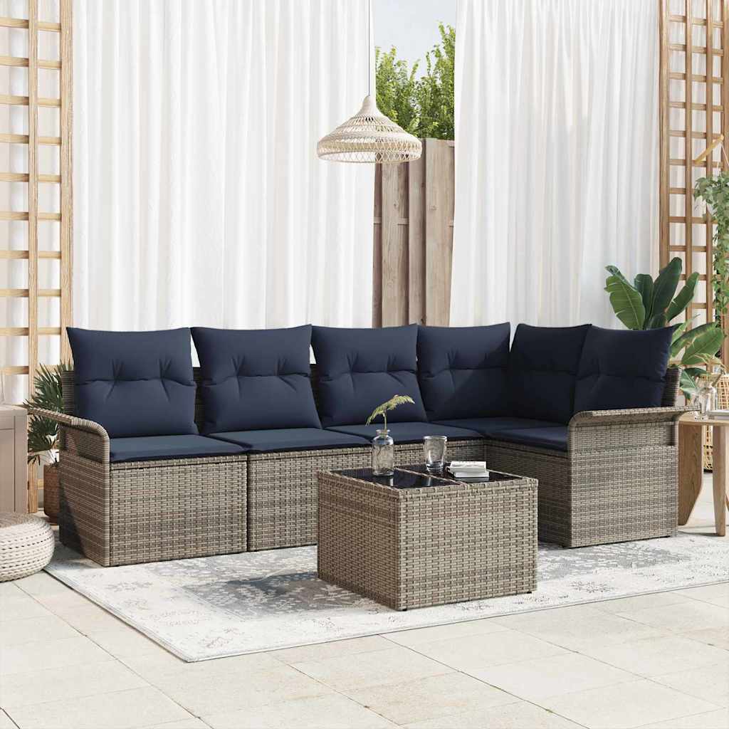 vidaXL Σετ Καναπέ Κήπου με αποθήκευση 6 pcs Γκρι συνθετικό ρατάν