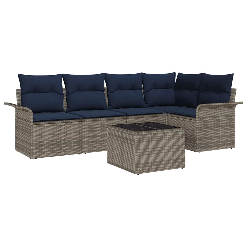 vidaXL Σετ Καναπέ Κήπου με αποθήκευση 6 pcs Γκρι συνθετικό ρατάν