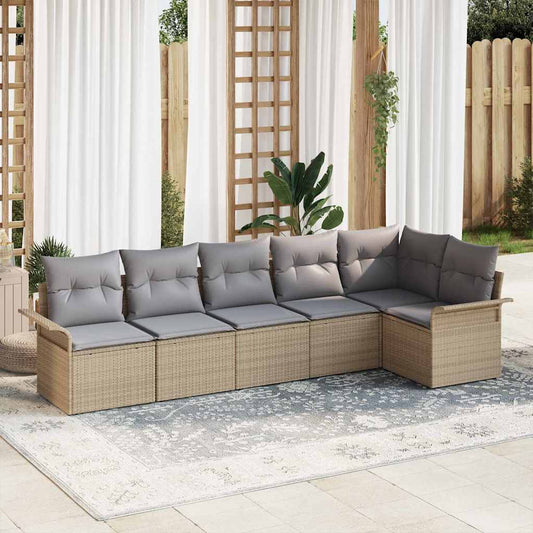 vidaXL Σετ Καναπέ Κήπου με μαξιλάρι 6 pcs Μπεζ Πολυ ράταν