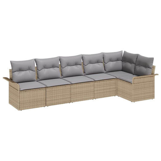 vidaXL Σετ Καναπέ Κήπου με μαξιλάρι 6 pcs Μπεζ Πολυ ράταν