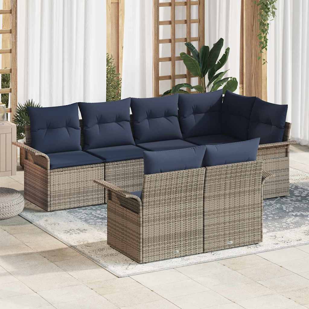 vidaXL Σετ Καναπέ Κήπου με μαξιλάρι 7 pcs Γκρι Πολυ ράταν