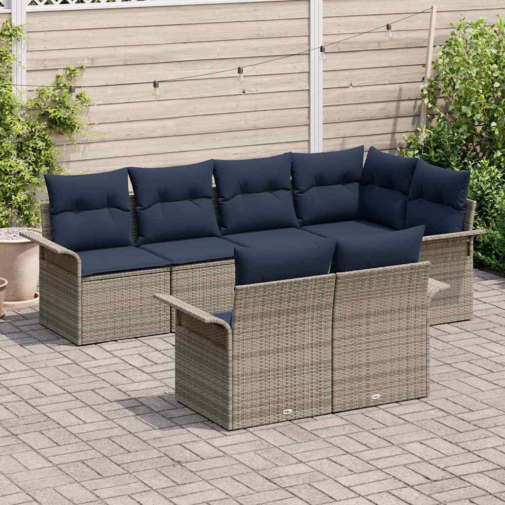 vidaXL Σετ Καναπέ Κήπου με μαξιλάρι 7 pcs Γκρι Πολυ ράταν