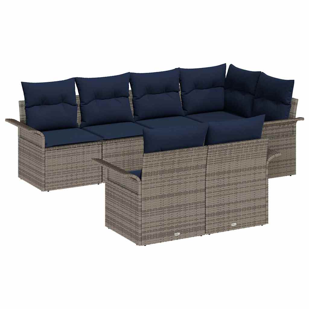 vidaXL Σετ Καναπέ Κήπου με μαξιλάρι 7 pcs Γκρι Πολυ ράταν