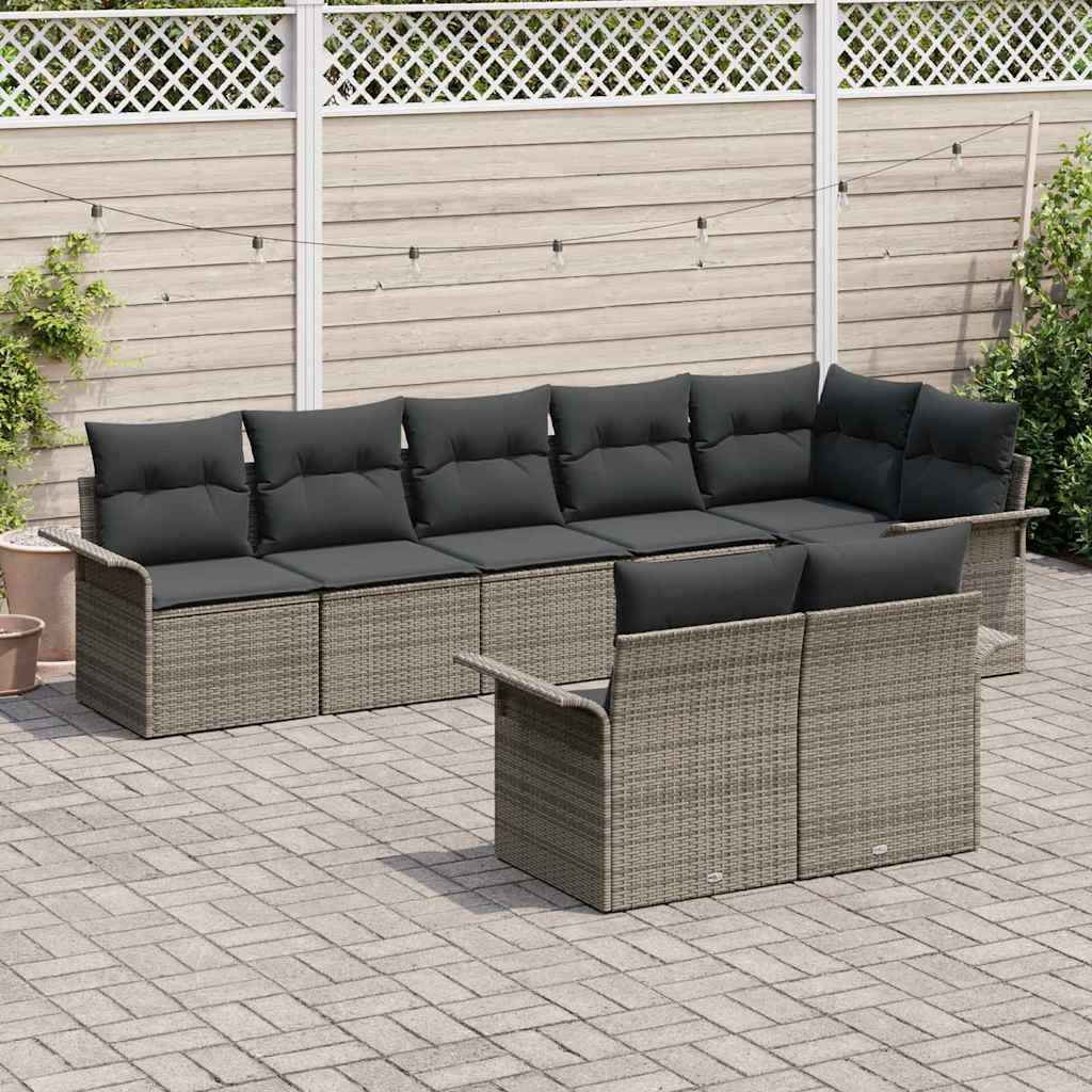 vidaXL Σετ Καναπέ Κήπου με αποθήκευση 8 pcs Γκρι συνθετικό ρατάν