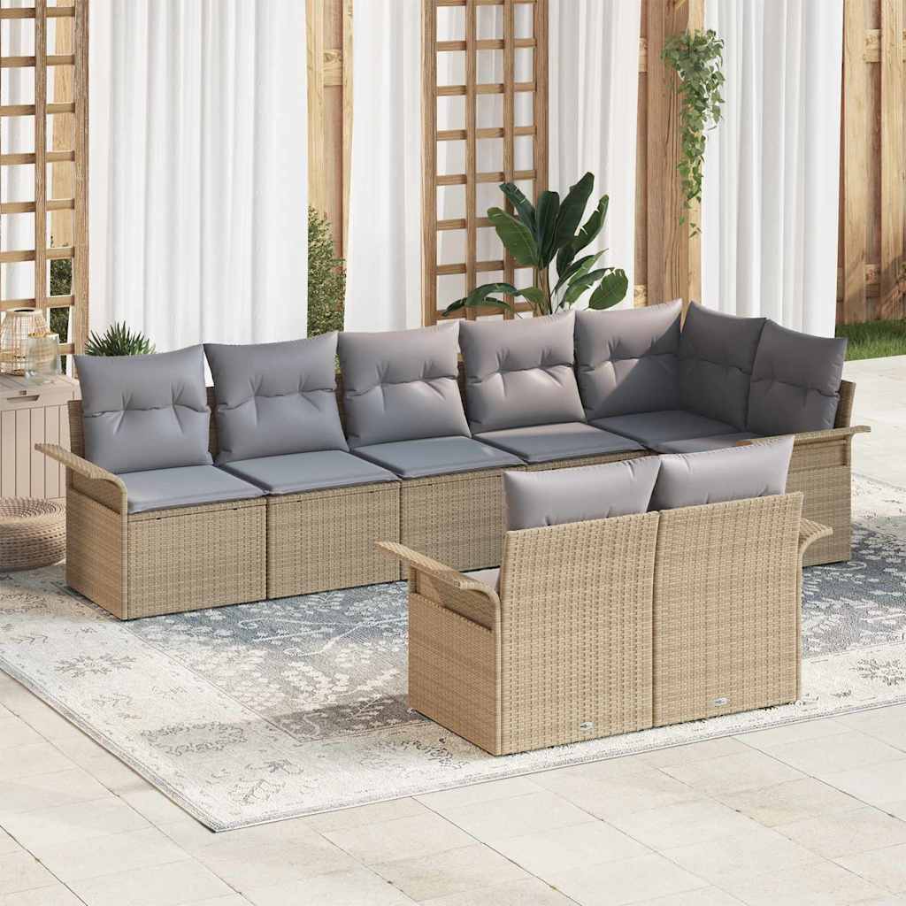 vidaXL Σετ Καναπέ Κήπου με αποθήκευση 8 pcs Μπεζ συνθετικό ρατάν
