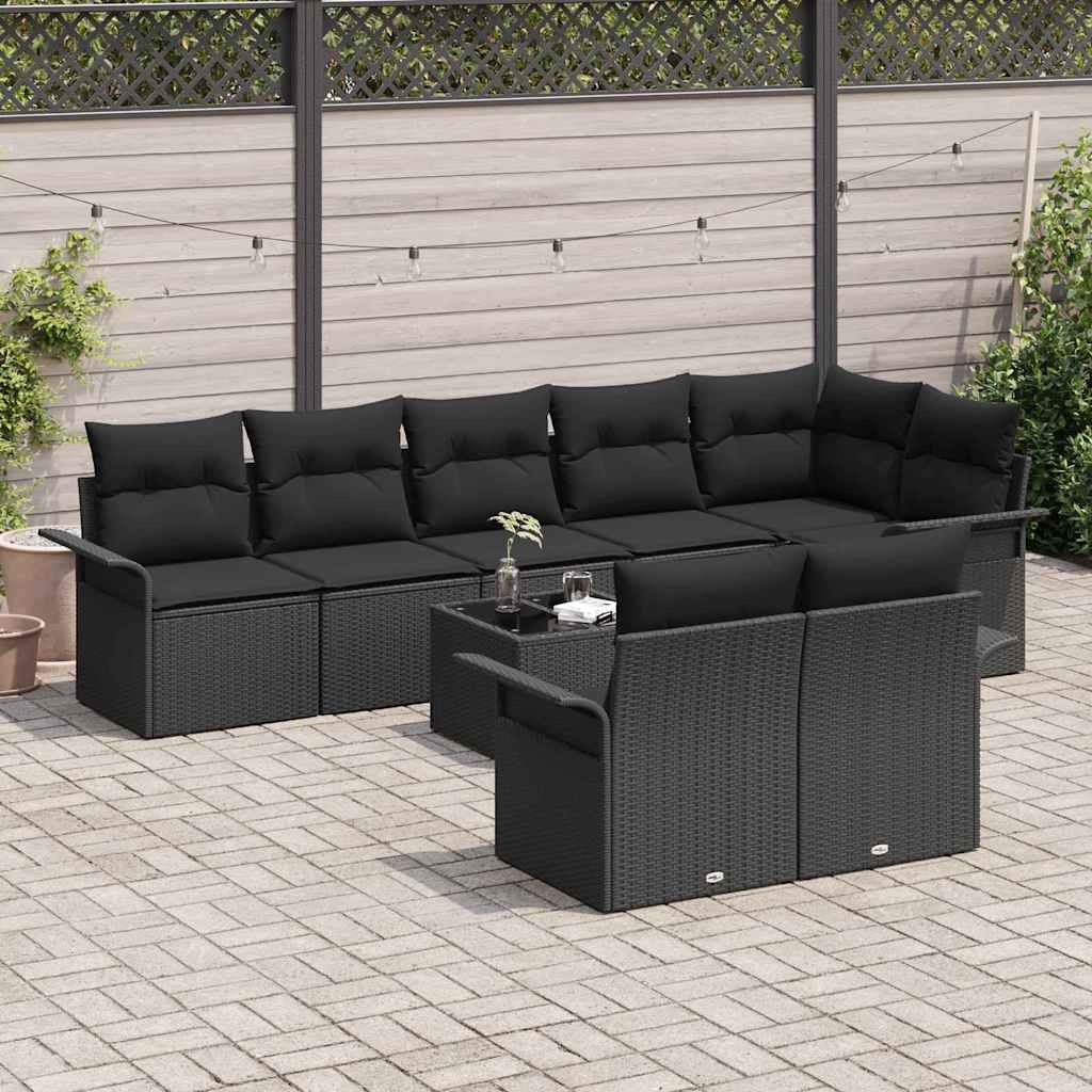 vidaXL Σετ Καναπέ Κήπου με αποθήκευση 9 pcs Μαύρο συνθετικό ρατάν