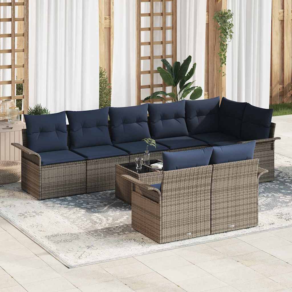 vidaXL Σετ Καναπέ Κήπου με αποθήκευση 9 pcs Γκρι συνθετικό ρατάν