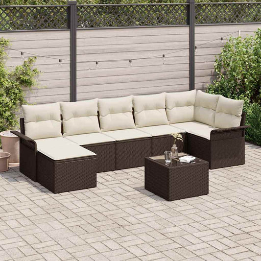 vidaXL Σετ Καναπέ Κήπου με μαξιλάρι 8 pcs Καφέ Πολυ ράταν