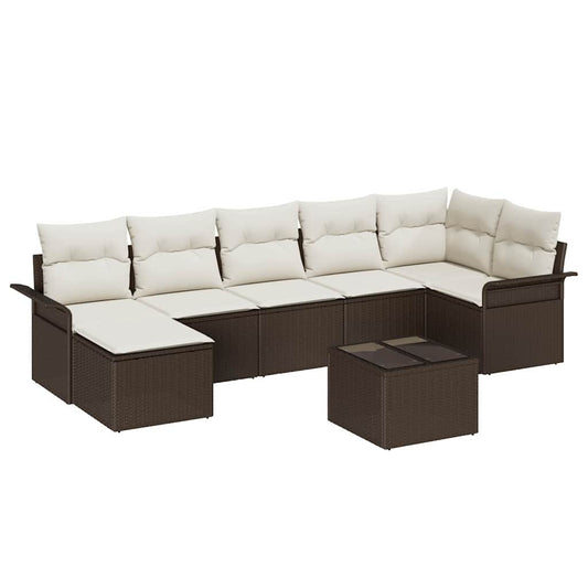 vidaXL Σετ Καναπέ Κήπου με μαξιλάρι 8 pcs Καφέ Πολυ ράταν