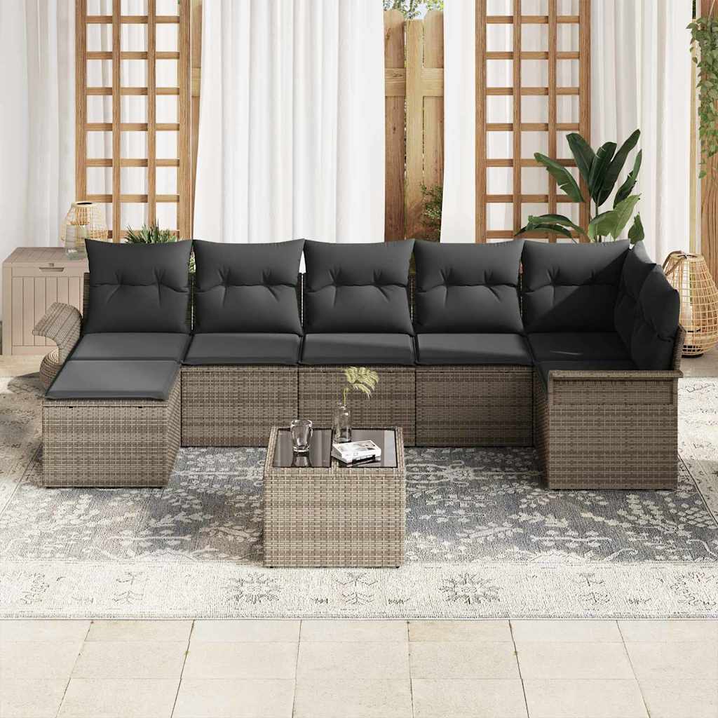 vidaXL Σετ Καναπέ Κήπου με μαξιλάρι 8 pcs Γκρι Πολυ ράταν