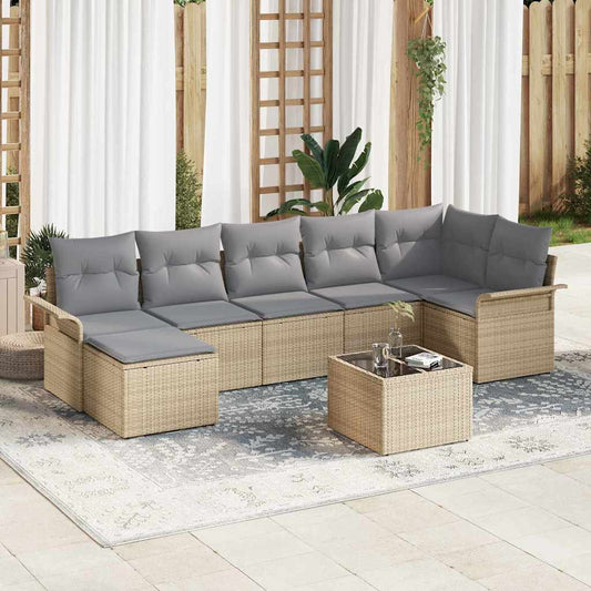 vidaXL Σετ Καναπέ Κήπου με μαξιλάρι 8 pcs Μπεζ Πολυ ράταν