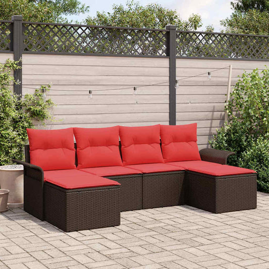vidaXL Σετ Καναπέ Κήπου με μαξιλάρι 6 pcs Καφέ Πολυ ράταν