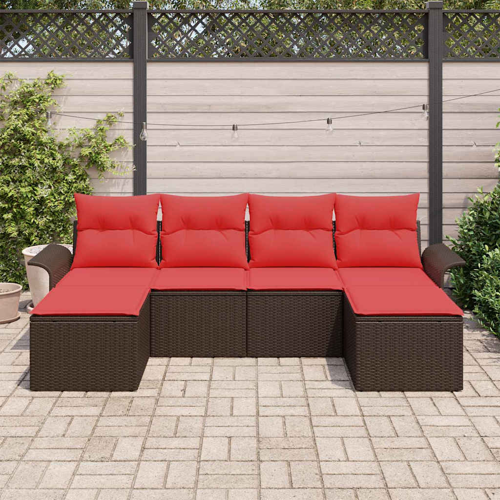 vidaXL Σετ Καναπέ Κήπου με μαξιλάρι 6 pcs Καφέ Πολυ ράταν