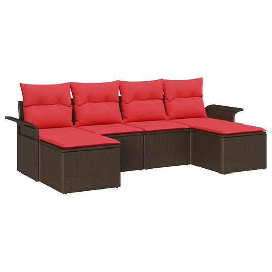 vidaXL Σετ Καναπέ Κήπου με μαξιλάρι 6 pcs Καφέ Πολυ ράταν