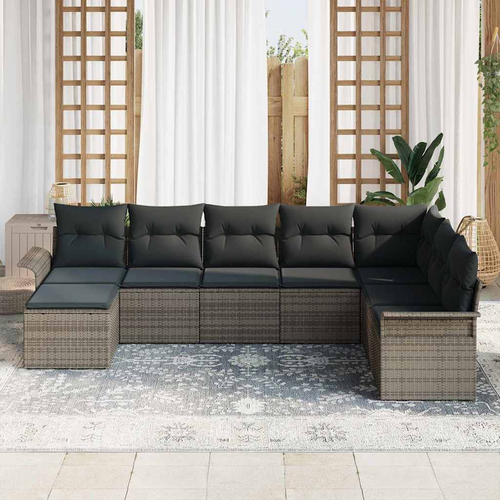 vidaXL Σετ Καναπέ Κήπου με μαξιλάρι 8 pcs Γκρι Πολυ ράταν