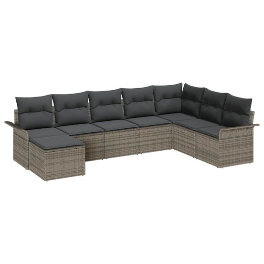 vidaXL Σετ Καναπέ Κήπου με μαξιλάρι 8 pcs Γκρι Πολυ ράταν