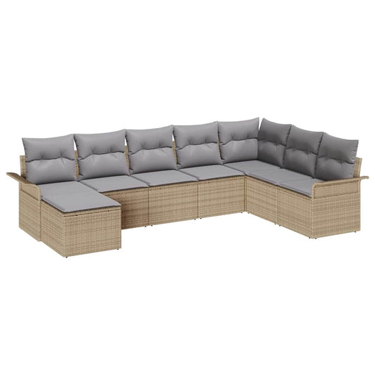 vidaXL Σετ Καναπέ Κήπου με μαξιλάρι 8 pcs Μπεζ Πολυ ράταν