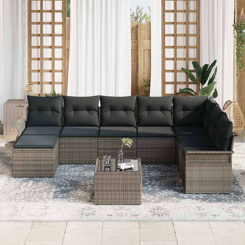 vidaXL Σετ Καναπέ Κήπου με μαξιλάρι 9 pcs Μαύρο Πολυ ράταν