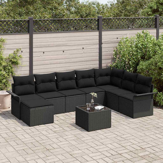 vidaXL Σετ Καναπέ Κήπου με μαξιλάρι 9 pcs Μπεζ Πολυ ράταν