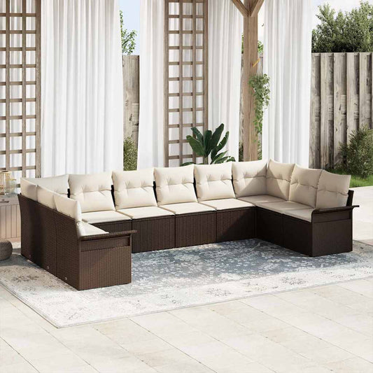 Σετ Καναπέ Κήπου 10 τεμαχίων με Μαξιλάρια Καφέ Πολυ Ρατάν