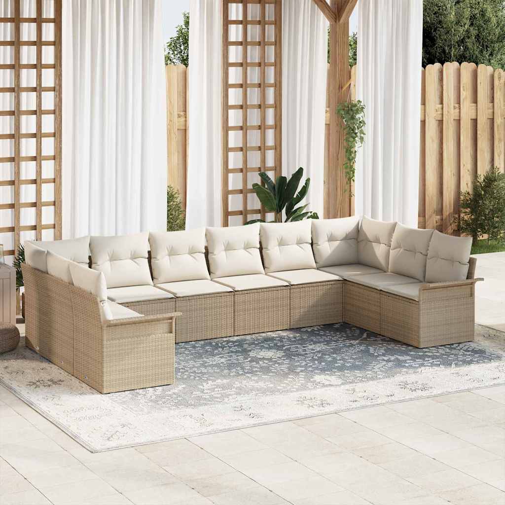 vidaXL Σετ Καναπέ Κήπου με αποθήκευση 10 pcs Μπεζ συνθετικό ρατάν