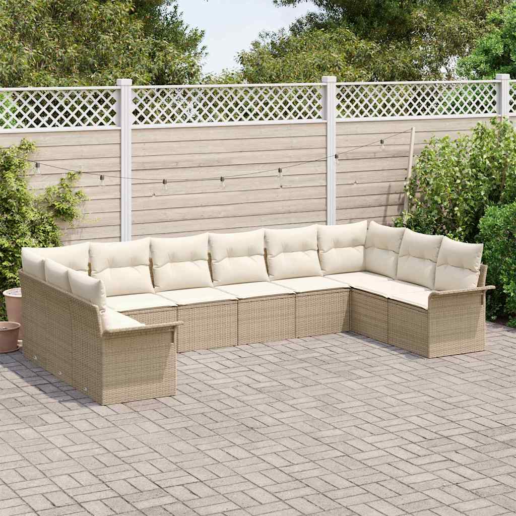 vidaXL Σετ Καναπέ Κήπου με αποθήκευση 10 pcs Μπεζ συνθετικό ρατάν