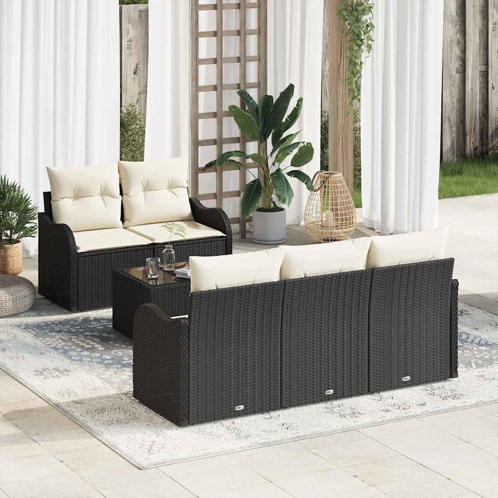 vidaXL 6 Τεμάχιο Σετ Κήπου Σαφάκι με Μαξιλάρια Μαύρο Πολυ Ρατάν