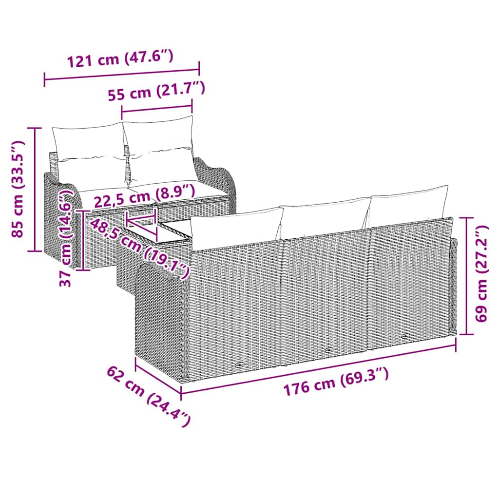 vidaXL Σετ Καναπέ Κήπου με μαξιλάρι 6 pcs Μαύρο 55 x 55 x 37 εκ