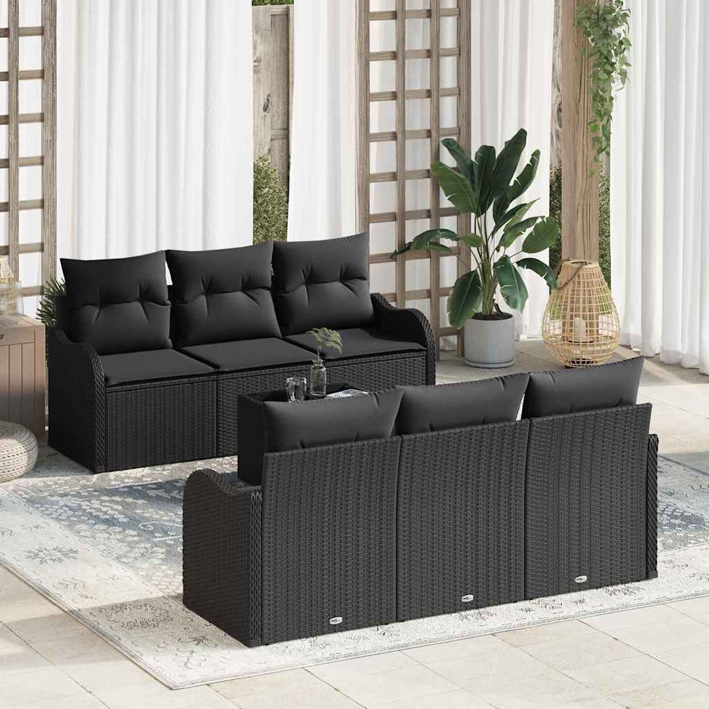 vidaXL 7 Τεμαχίων Σετ Καναπέ Κήπου με Μαξιλάρια Μαύρο Poly Rattan
