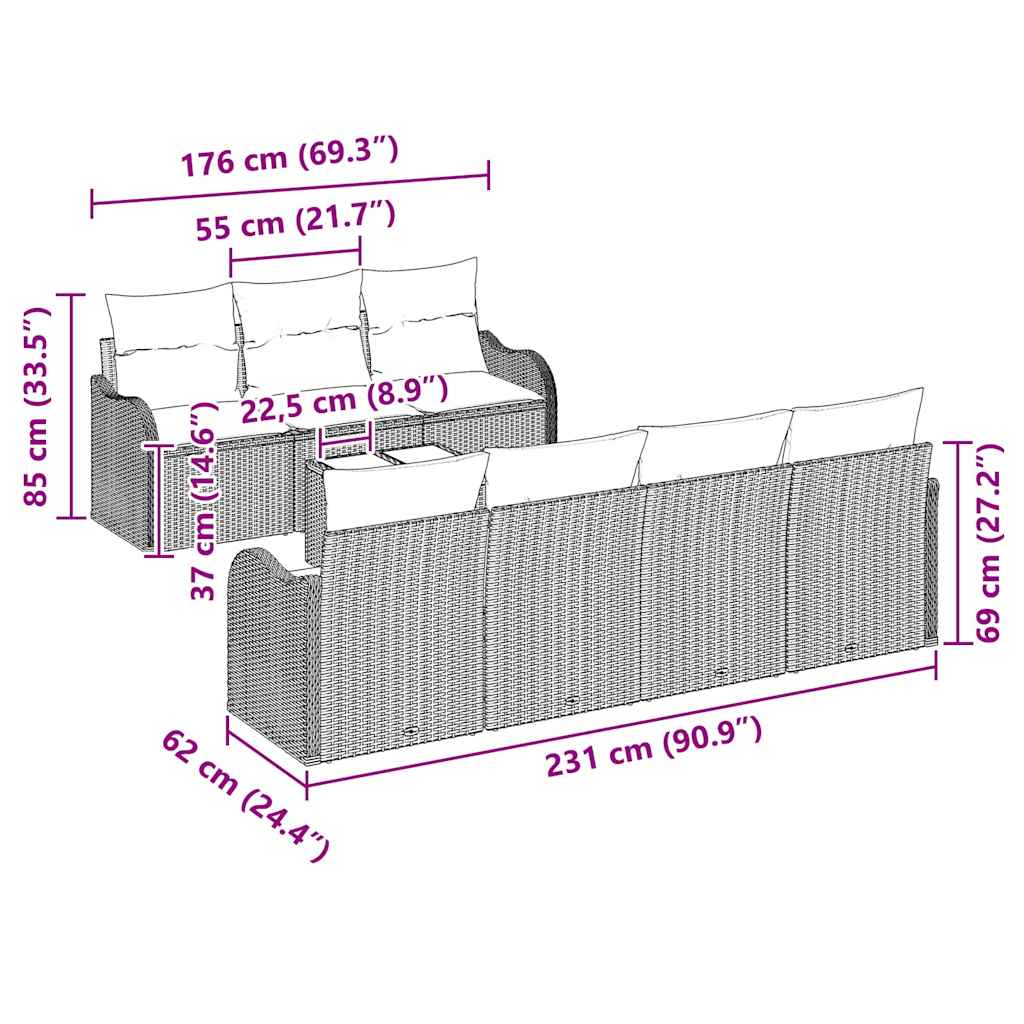 vidaXL Σετ Καναπέ Κήπου 8 pcs Καφέ και Κρέμα 55 x 55 x 37 εκ