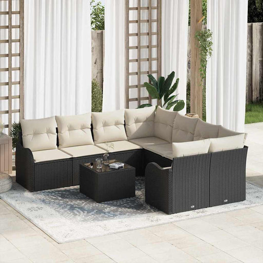 vidaXL Σετ Καναπέ Κήπου με μαξιλάρι 9 pcs Μαύρο, Κρέμα 55 x 55 x 37 εκ
