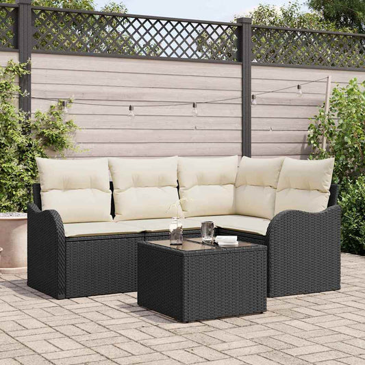 vidaXL Σετ Καναπέ Κήπου με μαξιλάρι 5 pcs Καφέ Πολυ ράταν