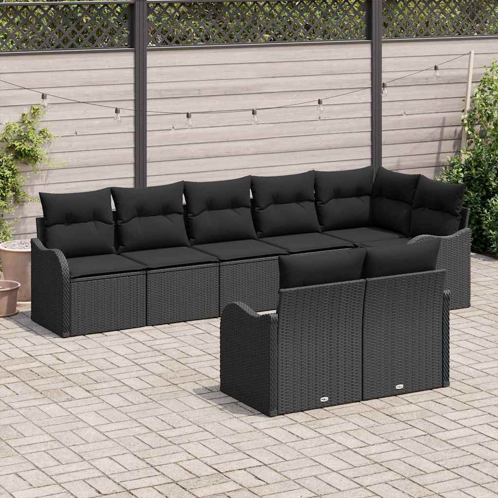 vidaXL Σετ Καναπέ Κήπου με αποθήκευση 8 pcs Μαύρο συνθετικό ρατάν