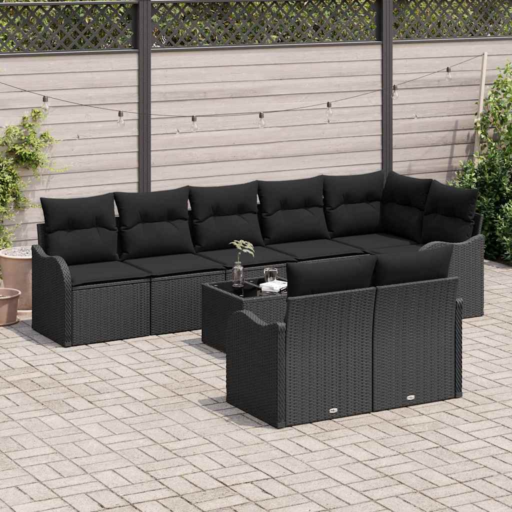 vidaXL Σετ Καναπέ Κήπου με αποθήκευση 9 pcs Μαύρο συνθετικό ρατάν