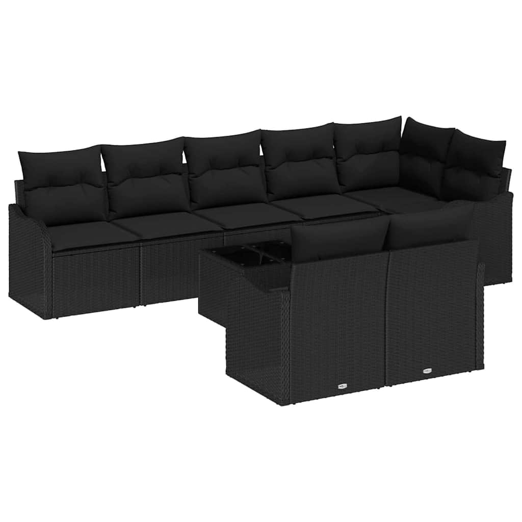 vidaXL Σετ Καναπέ Κήπου με αποθήκευση 9 pcs Μαύρο συνθετικό ρατάν