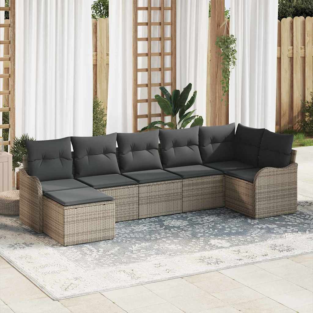 vidaXL Σετ Καναπέ Κήπου με αποθήκευση 7 pcs Γκρι συνθετικό ρατάν